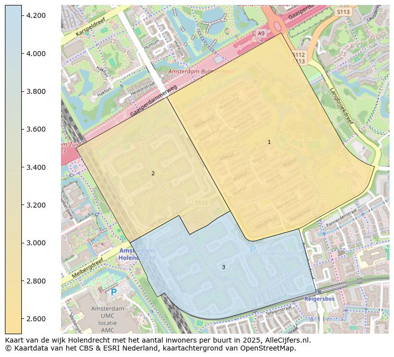 Afbeelding van de wijk Holendrecht op de kaart.