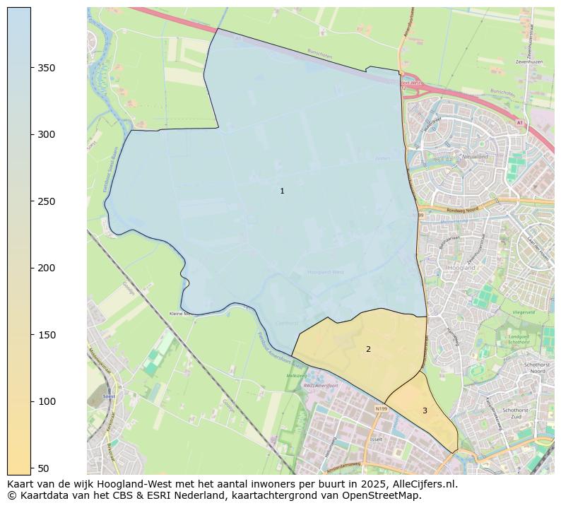 Afbeelding van de wijk Hoogland-West op de kaart.