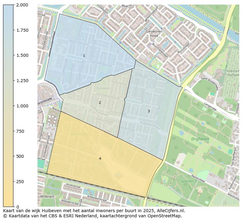 Afbeelding van de wijk Huibeven op de kaart.