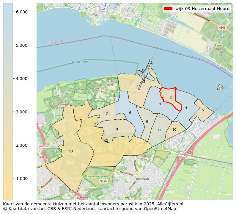 Afbeelding van de wijk Huizermaat Noord op de kaart.