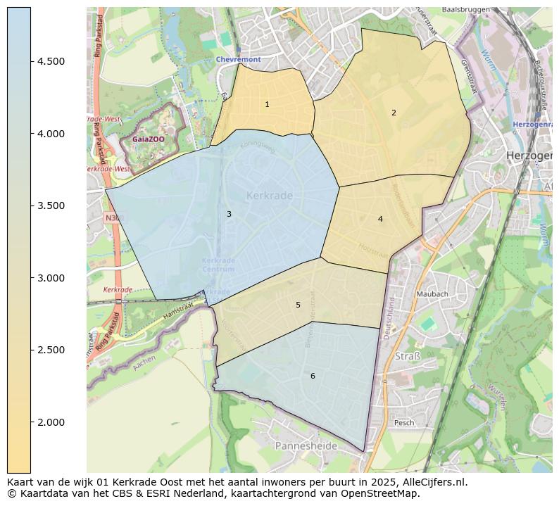 Afbeelding van de wijk Kerkrade-Oost op de kaart.