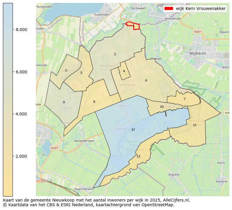 Afbeelding van de wijk Kern Vrouwenakker op de kaart.