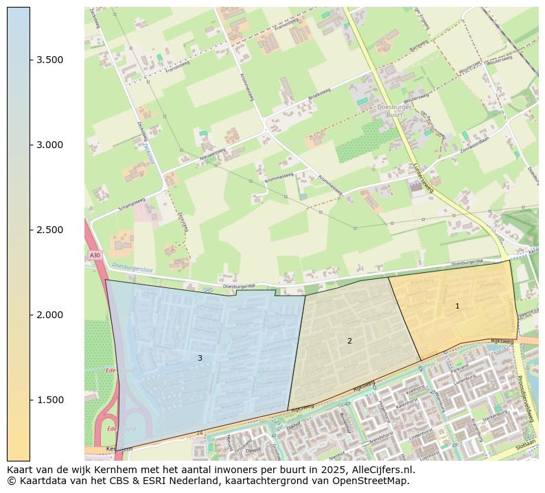 Afbeelding van de wijk Kernhem op de kaart.