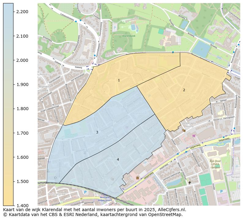 Afbeelding van de wijk Klarendal op de kaart.