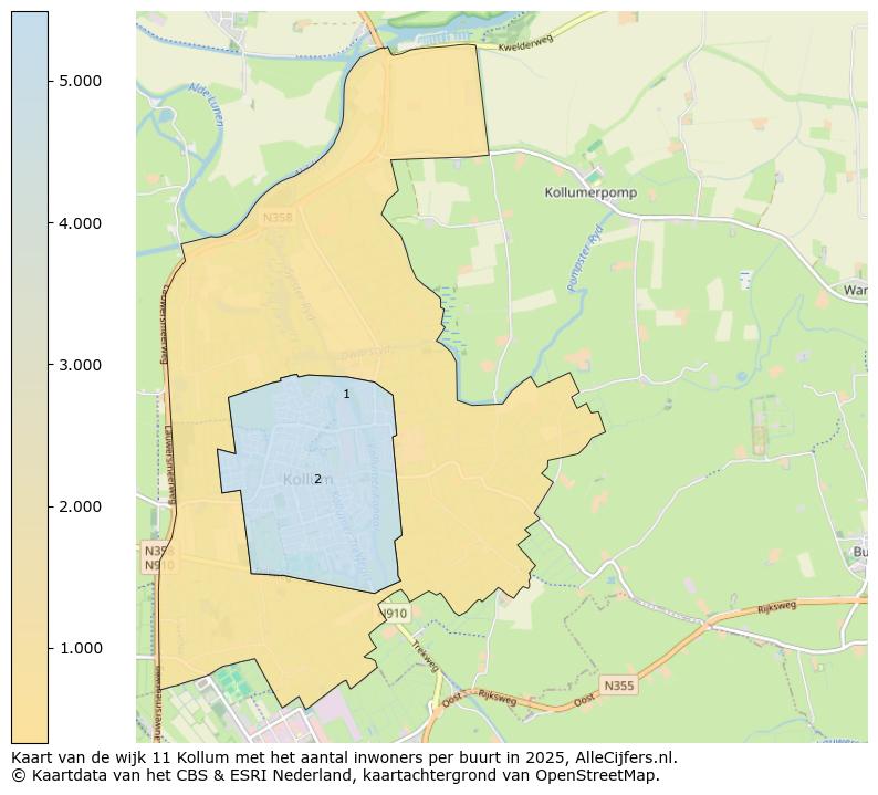 Afbeelding van de wijk Kollum op de kaart.