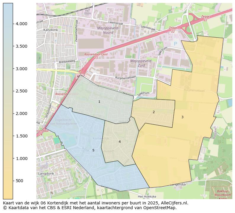 Afbeelding van de wijk Kortendijk op de kaart.