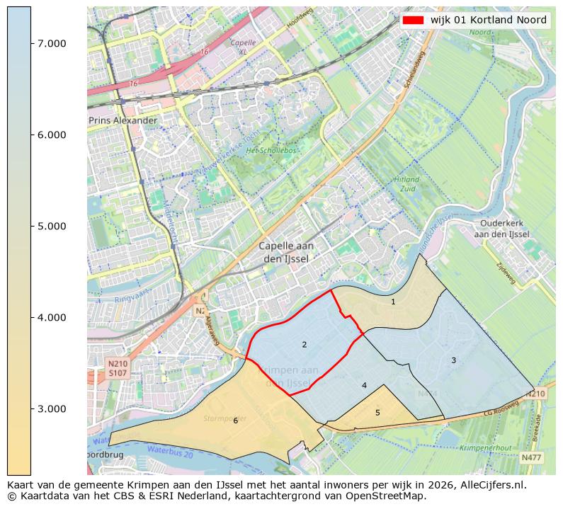 Afbeelding van de wijk Kortland-Noord op de kaart.