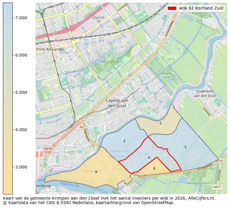 Afbeelding van de wijk Kortland-Zuid op de kaart.
