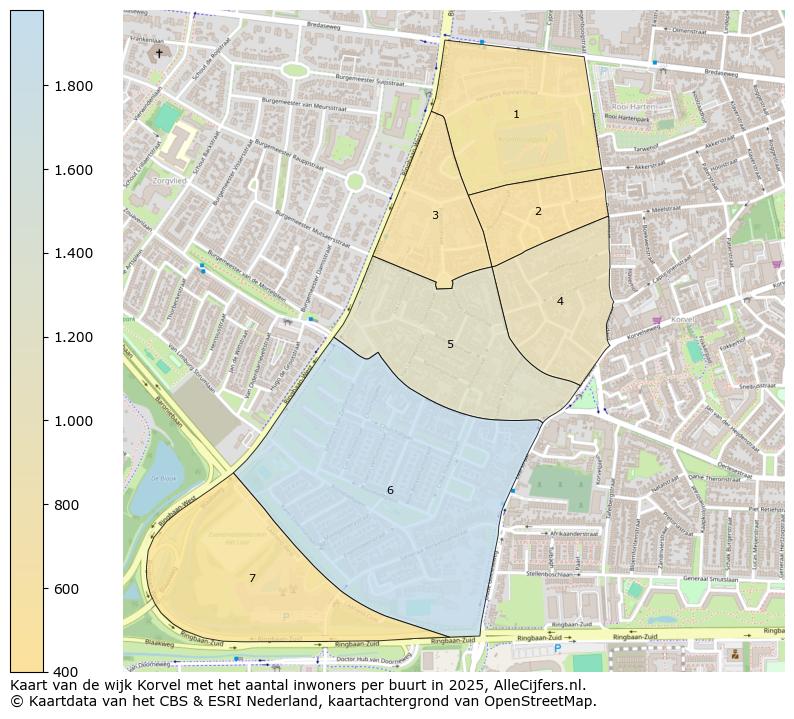 Afbeelding van de wijk Korvel op de kaart.