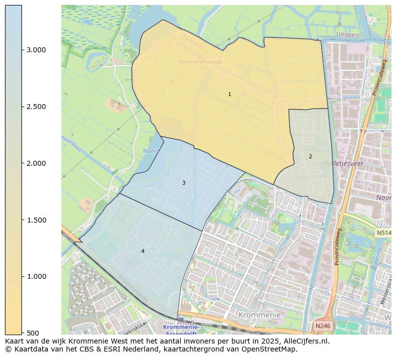 Afbeelding van de wijk Krommenie West op de kaart.