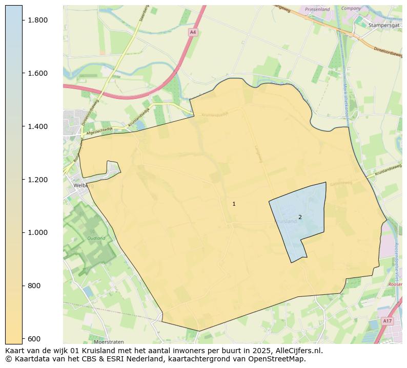Afbeelding van de wijk Kruisland op de kaart.