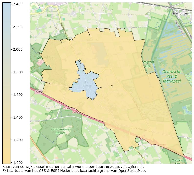 Afbeelding van de wijk Liessel op de kaart.