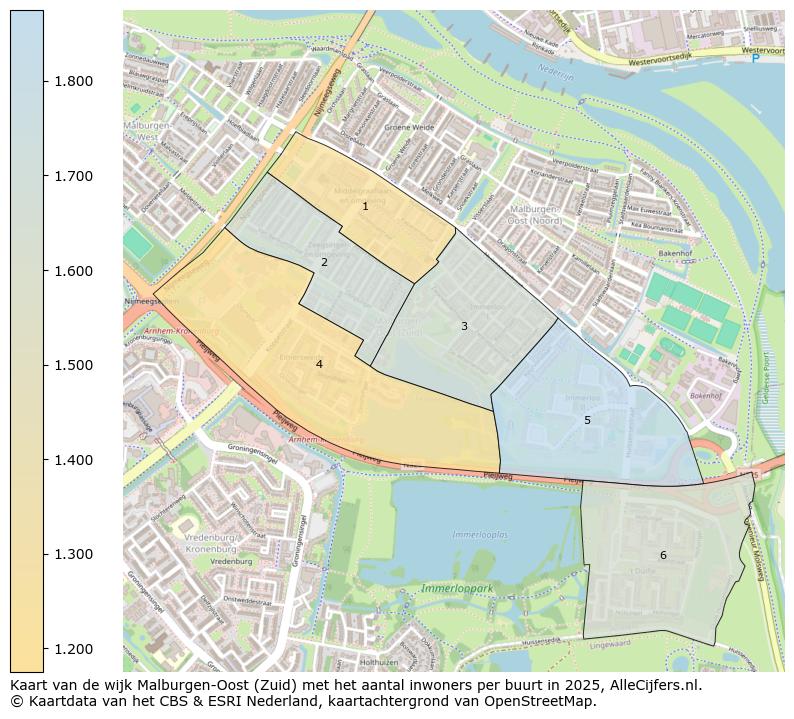 Afbeelding van de wijk Malburgen-Oost (Zuid) op de kaart.