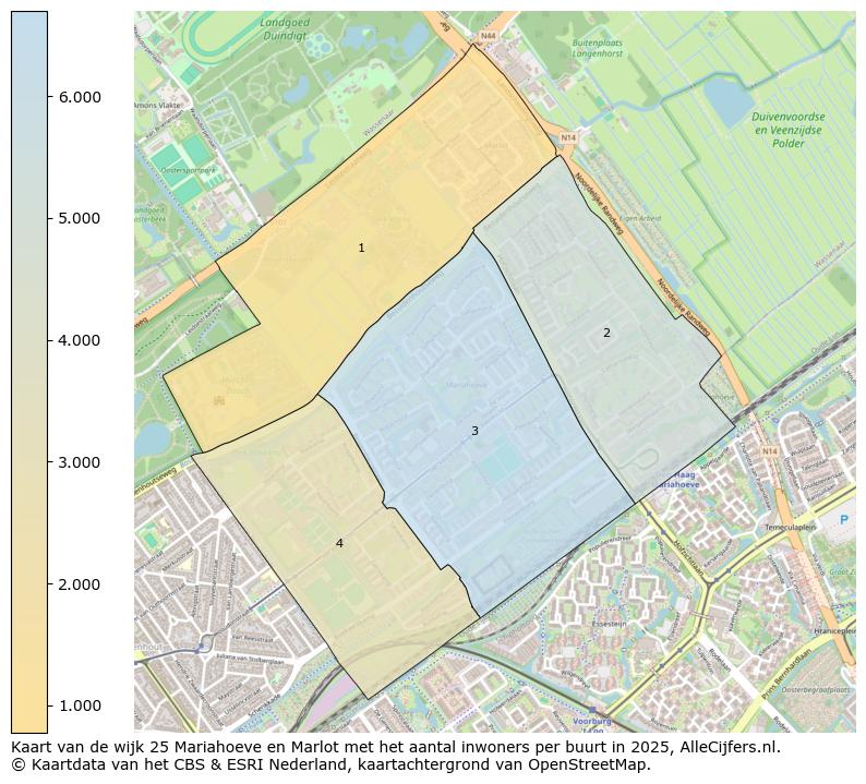 Afbeelding van de wijk Mariahoeve en Marlot op de kaart.