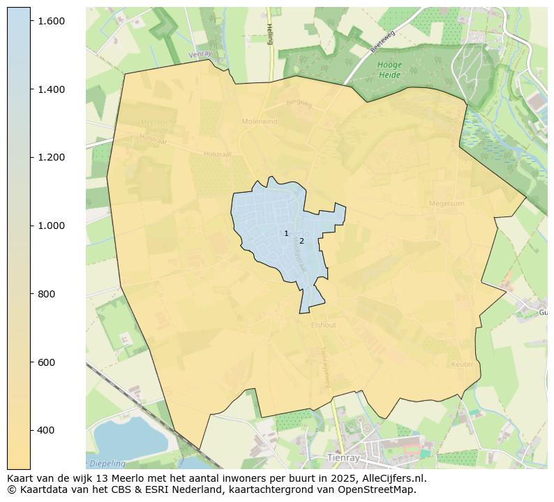Afbeelding van de wijk Meerlo op de kaart.