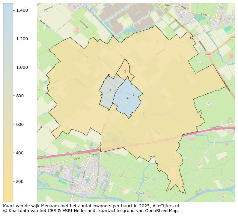 Afbeelding van de wijk Menaam op de kaart.