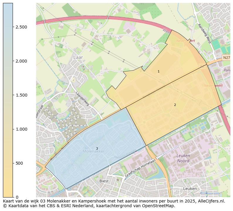 Afbeelding van de wijk Molenakker en Kampershoek op de kaart.