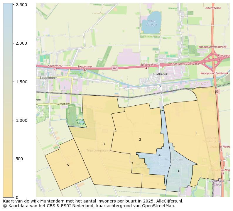 Afbeelding van de wijk Muntendam op de kaart.