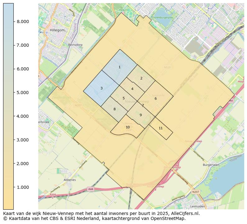 Afbeelding van de wijk Nieuw-Vennep op de kaart.