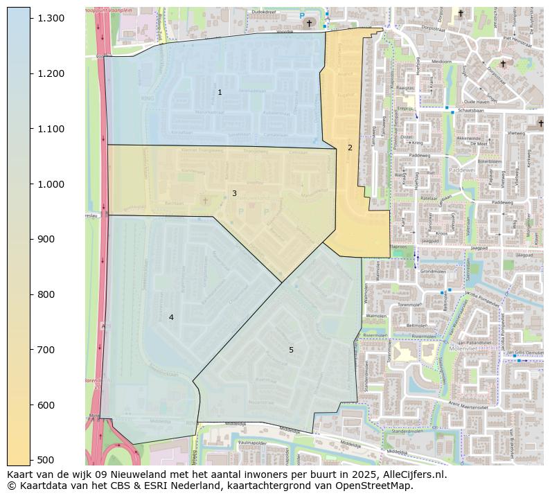 Afbeelding van de wijk Nieuweland op de kaart.