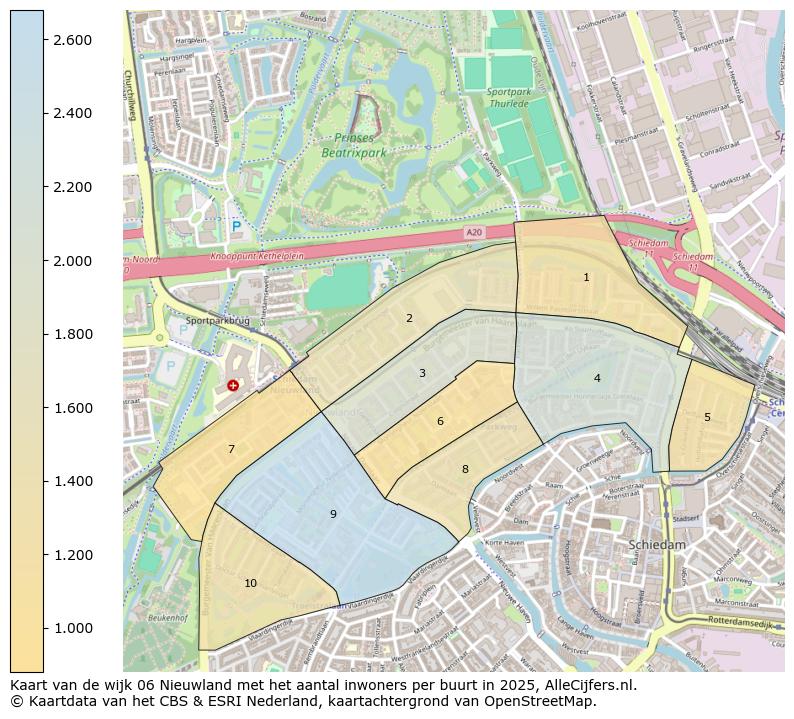 Afbeelding van de wijk Nieuwland op de kaart.