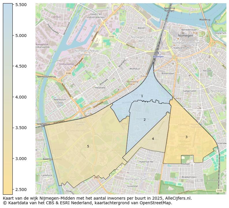 Afbeelding van de wijk Nijmegen-Midden op de kaart.