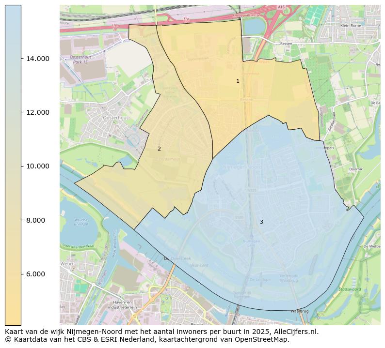 Afbeelding van de wijk Nijmegen-Noord op de kaart.