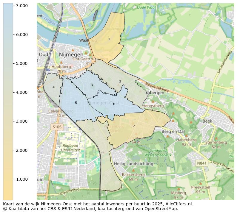 Afbeelding van de wijk Nijmegen-Oost op de kaart.