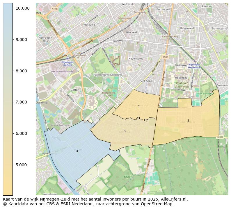 Afbeelding van de wijk Nijmegen-Zuid op de kaart.