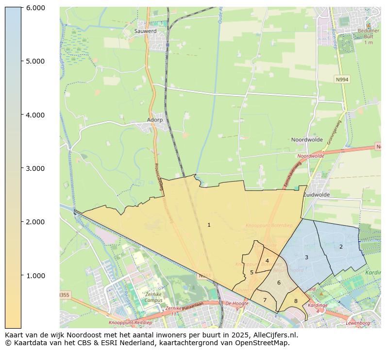Afbeelding van de wijk Noordoost op de kaart.