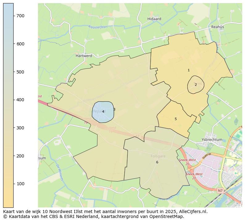 Afbeelding van de wijk Noordwest IJlst op de kaart.