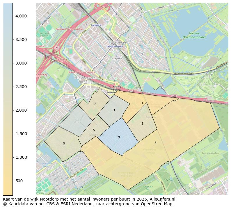 Afbeelding van de wijk Nootdorp op de kaart.