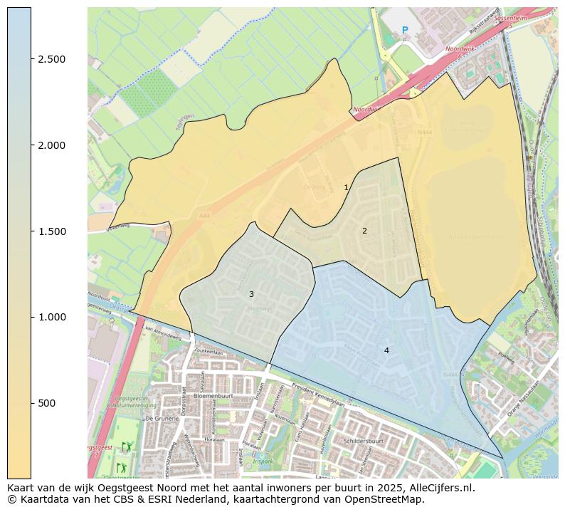 Afbeelding van de wijk Oegstgeest Noord op de kaart.