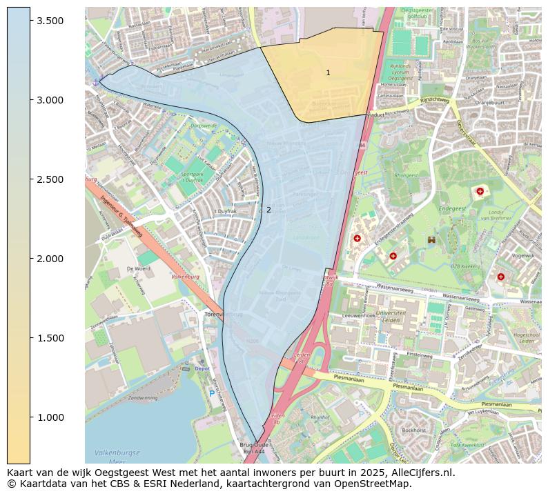 Afbeelding van de wijk Oegstgeest West op de kaart.