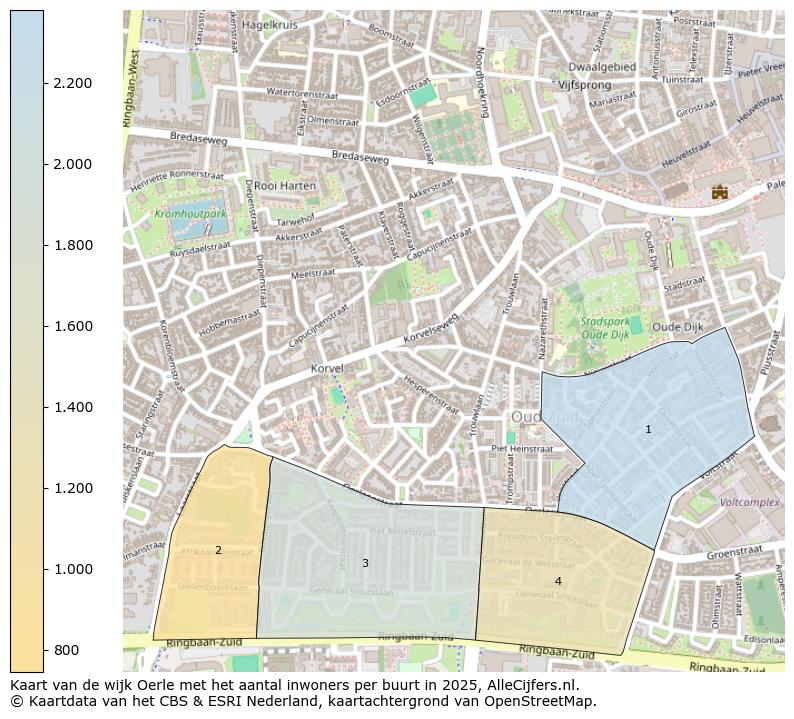 Afbeelding van de wijk Oerle op de kaart.