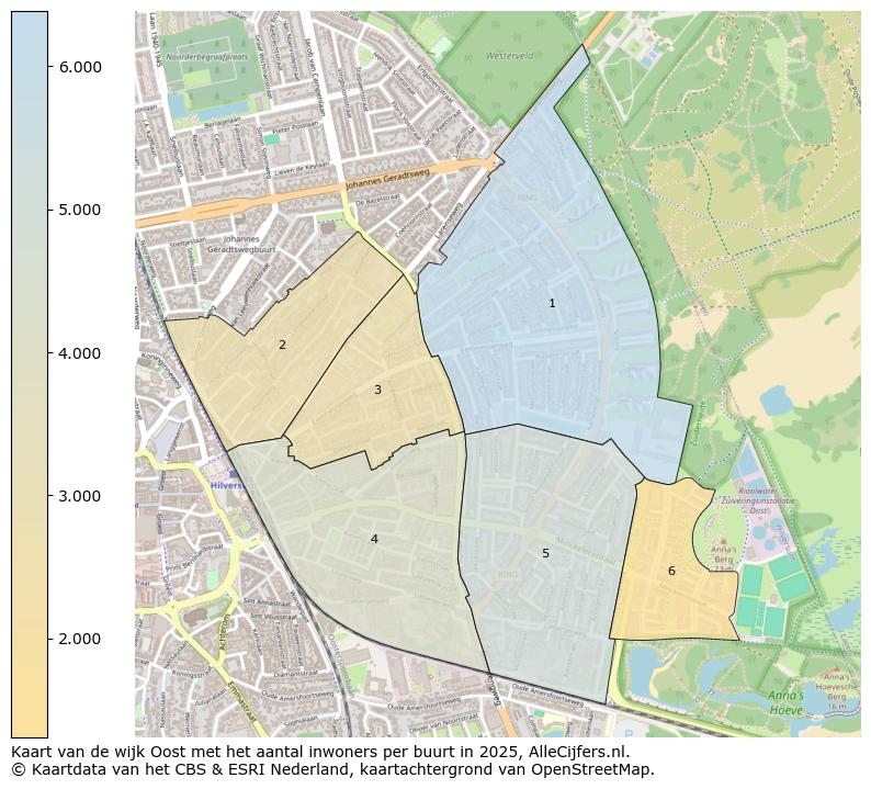 Afbeelding van de wijk Oost op de kaart.