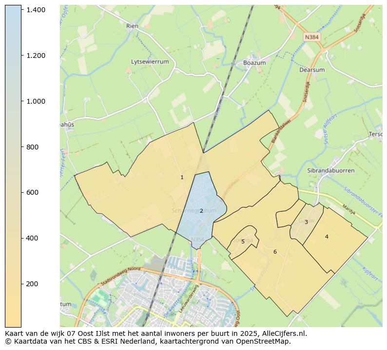 Afbeelding van de wijk Oost IJlst op de kaart.