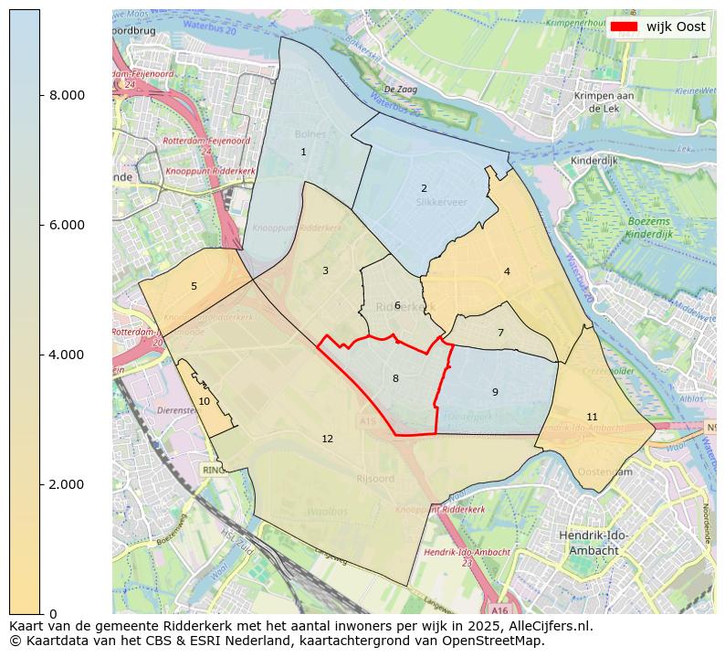 Afbeelding van de wijk Oost op de kaart.
