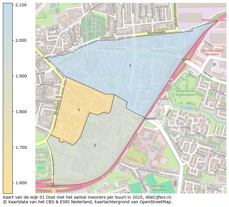 Afbeelding van de wijk Oost op de kaart.