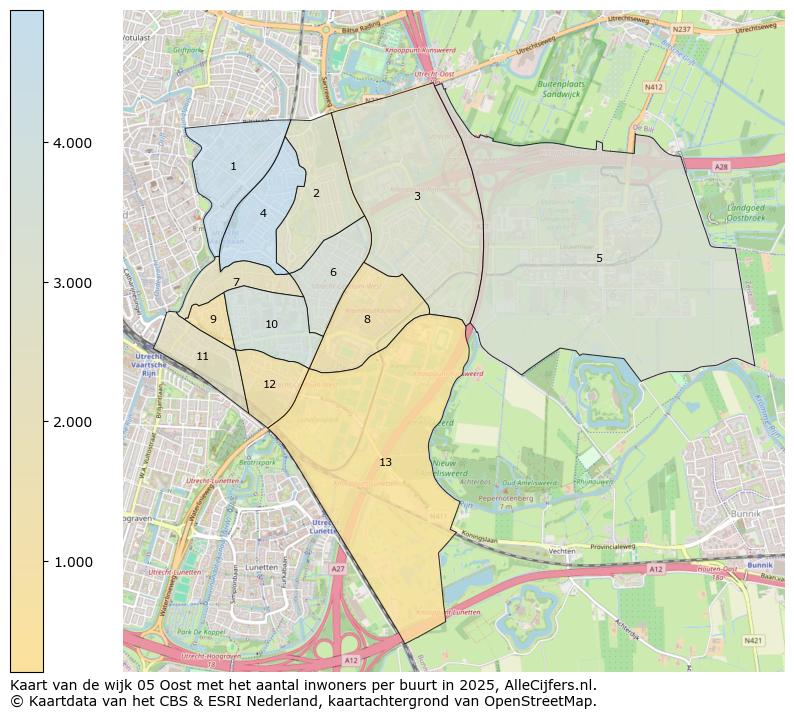 Afbeelding van de wijk Oost op de kaart.