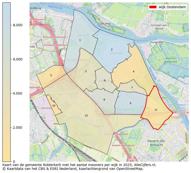 Afbeelding van de wijk Oostendam op de kaart.