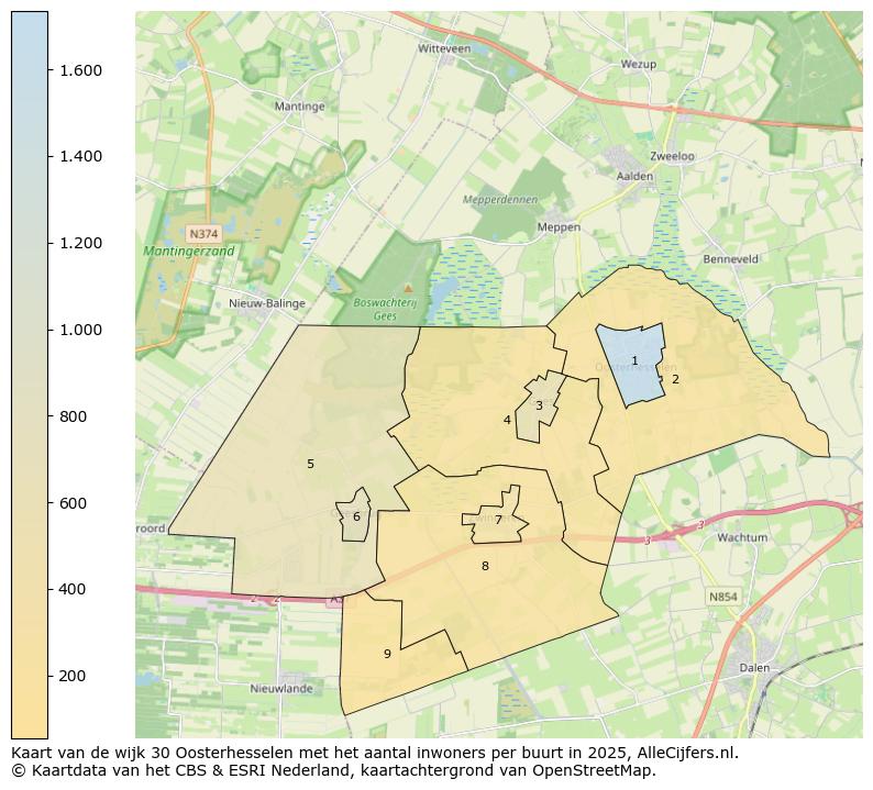 Afbeelding van de wijk Oosterhesselen op de kaart.