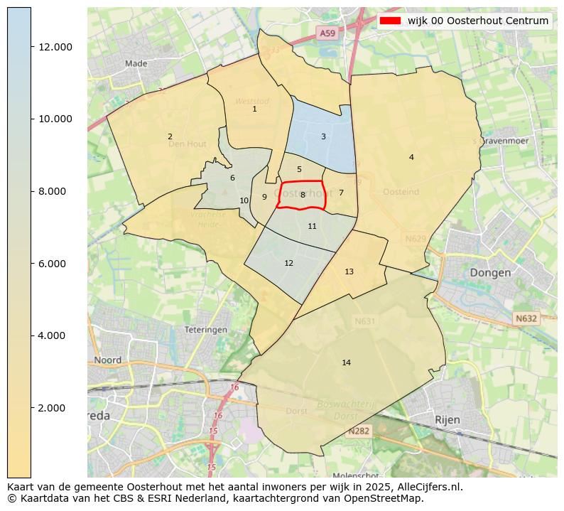 Afbeelding van de wijk Oosterhout-Centrum op de kaart.