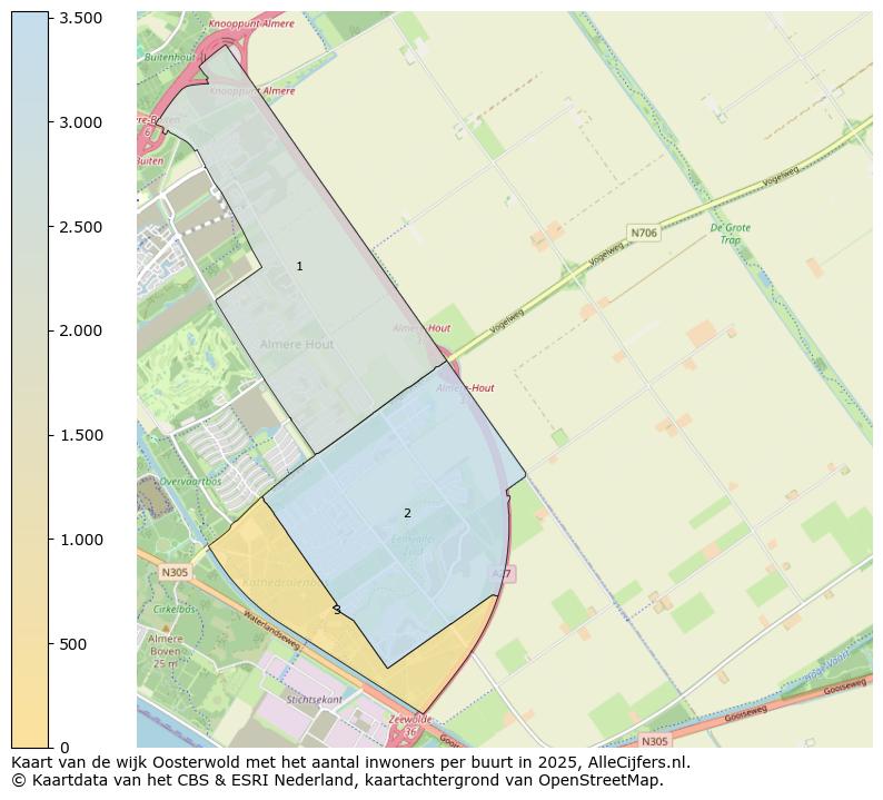 Afbeelding van de wijk Oosterwold op de kaart.