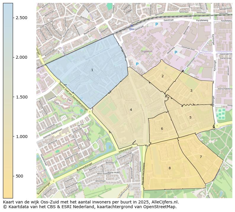 Afbeelding van de wijk Oss-Zuid op de kaart.