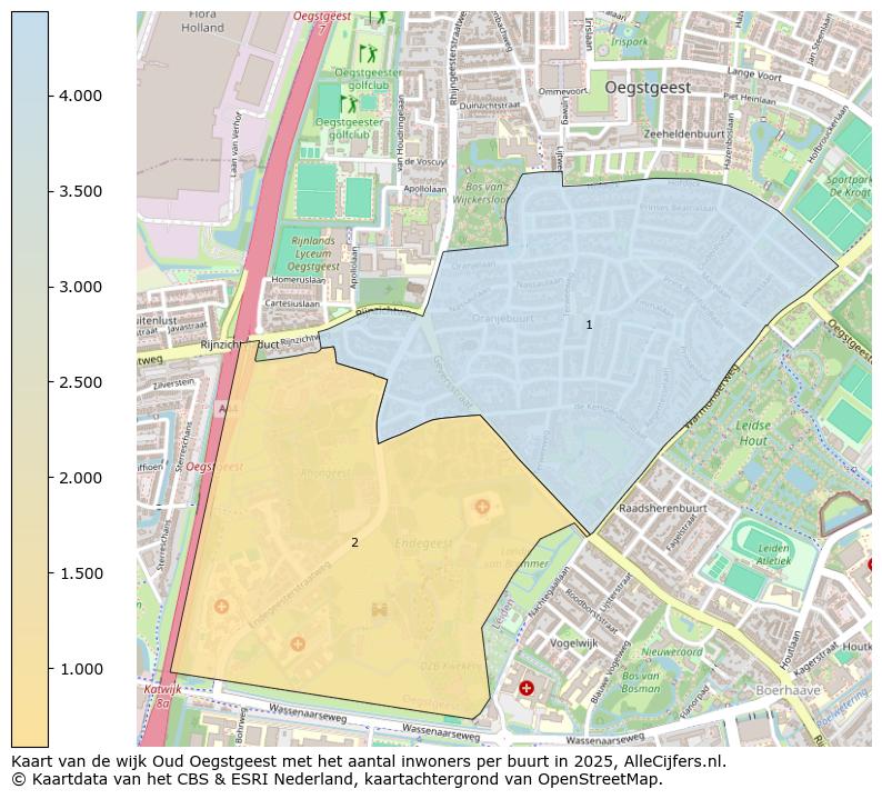 Afbeelding van de wijk Oud Oegstgeest op de kaart.