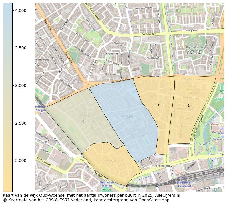 Afbeelding van de wijk Oud-Woensel op de kaart.