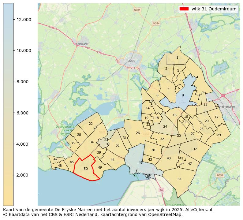 Afbeelding van de wijk Oudemirdum op de kaart.
