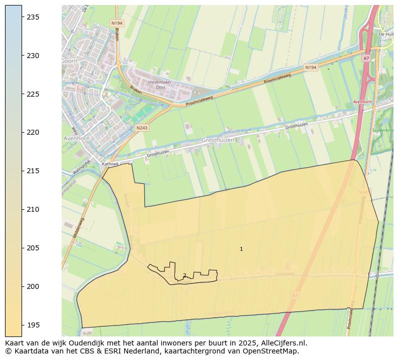 Afbeelding van de wijk Oudendijk op de kaart.