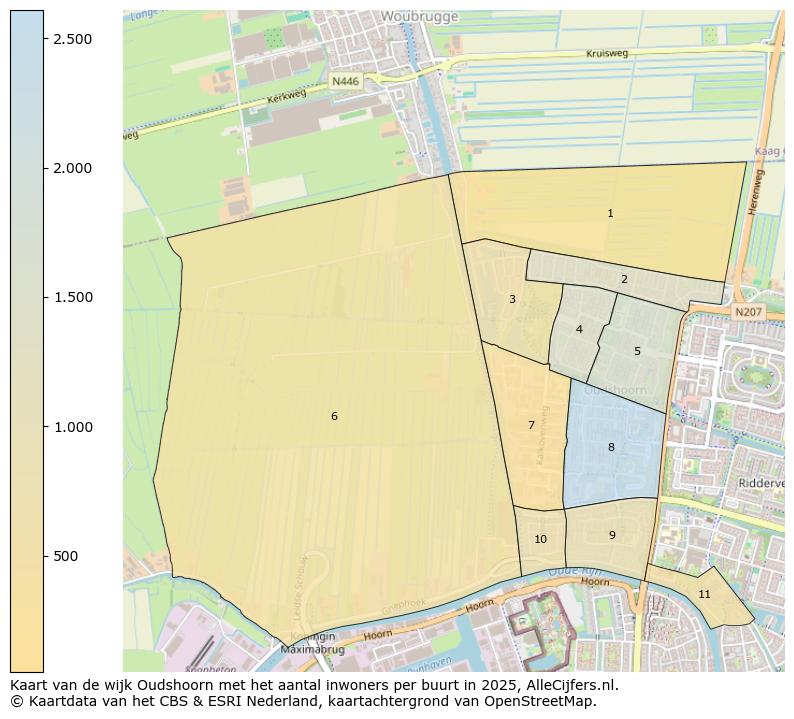 Afbeelding van de wijk Oudshoorn op de kaart.